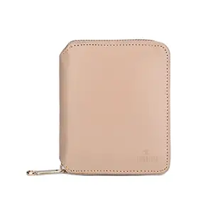 The Clownfish Zia Genuine Leather Bi-Fold Zip Around Wallet for Women with Multiple Card Slots & Coin Pocket (Light Peach)