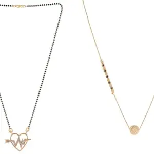 Gold Plated Traditional Black Bead Single Line American Diamond Pendant Jewellary set for Women(Combo) Pack of 3 MSC-24-54-6 Cb od