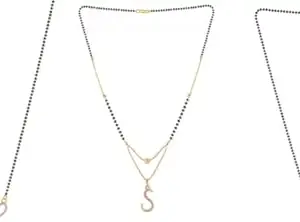 Gold Plated Traditional Black Bead Single Line American Diamond Pendant Jewellary set for Women(Combo) Pack of 3MCN-22-1-13-/