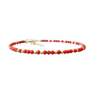 RRJEWELZ Redstone Round Beaded Bracelet – Smooth 3mm Red Stones with Gold Lock – 7 Inch Adjustable link Bracelet for Men & Women|LCBR_RR_05785