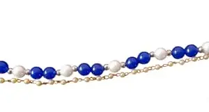 Double-Layered Blue Bead and Pearl Bracelet with Pearl Chain