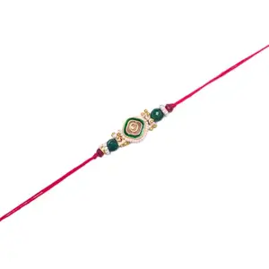 Taasha Craft Kundan Red & Green Handmade Single Rakhi – Rakhi for Brother, Bhaiya, Bhai