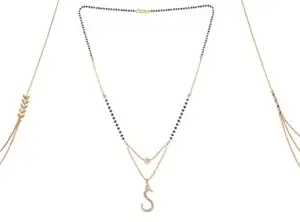 Gold Plated Traditional Black Bead Single Line American Diamond Pendant Mangalsutra for Women(Combo) Pack of 3 MS-37-1-30