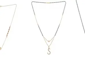 Gold Plated Traditional Black Bead Single Line American Diamond Pendant Jewellary set for Women(Combo) Pack of 3 MSCN-34-1-16- New