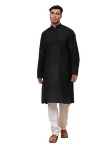 KRAFT INDIA Men Black Chikankari Kurta with White Salwar Size=XX-Large