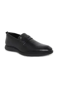 Louis Philippe Men Black Leather Slip Ons