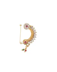 ANURADHA PLUS® Gold Finish Studded Stone Traditional Nath, Nathiya For Women & Girls|Marathi Wedding Nath For Women