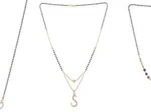 Gold Plated Traditional Black Bead Single Line American Diamond Pendant Jewellary set for Women(Combo) Pack of 3 MSCN-22-1-21- od