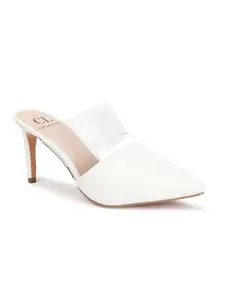Carlton London Women White Stylish Slip On Shimmer Backstap Fashion Pump Shoes for Casual use, Outdoor, Party and Holidays with Stiletto Heels (37)