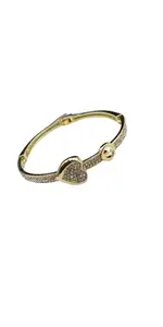 Elegant Gold-Plated Heart Bangle Bracelet with Crystal Rhinestones, Women's Fashion Jewellery