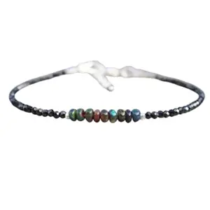 RRJEWELZ Ethiopian Black Welo Opal & Spinel bracelet for men & women - 2-3mm Tyre & Rondelle Faceted & Smooth beads - 7 Inch Adjustable with Silver plated clasp – Healing, Fashion, Gift, Spiritual, Yoga|LCBR_RR_07503
