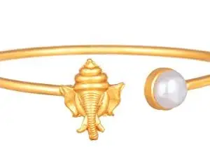 JFL - Jewellery for Less Ganesha Design Delicate Gold Plated Adjustable Kada with White Pearl Women and Girls