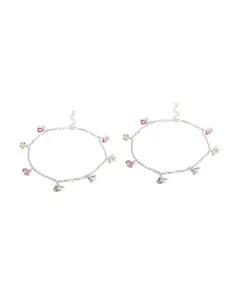 KICKY & PERKY 925 Sterling Silver Anklet Pair | Dual Enamel Petal Charms | Gift For Women and Girls | With Certificate of Authenticity | 6 Months Warranty*