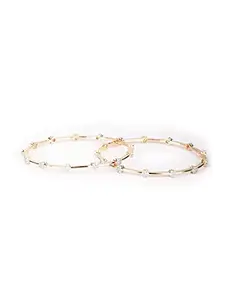 Priyaasi Set of 2 American Diamond Rose Gold Plated Bangles Set For Women