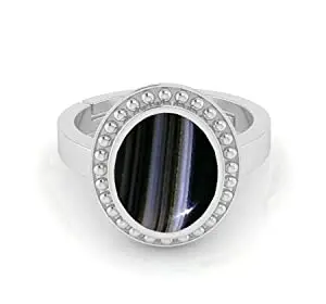 AKSHITA GEMS 5.00 Ratti 4.00 Carat Sulemani Hakik Ring Akik Ring Original Natural Black Haqiq Precious Gemstone Astrological Silver Plated Adjustable Ring Size 16-24 for Men and Women