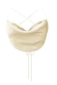 Silk Off-Shoulder Crop Top, Backless, White, Medium Size