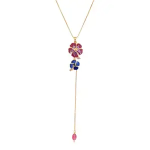 VOYLLA Flower Fantasy Magenta Pink And Blue Pendant|With Chain Pendant For Women|Summer|Floral|