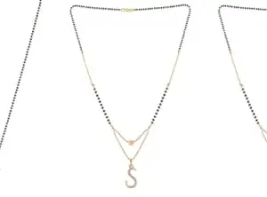 Gold Plated Traditional Black Bead Single Line American Diamond Pendant Jewellary set for Women(Combo) Pack of 3MCN-23-1-50-/