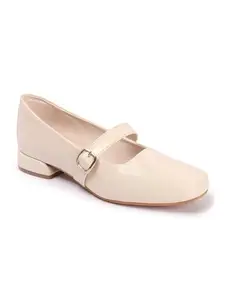 Carlton London Women Cream Stylish Casual Wear, Party and Formal Wear Slip-on Pump Shoes with Block Heels (38)