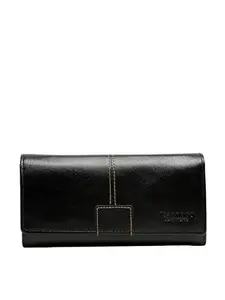 TEAKWOOD LEATHERS Teakwood Genuine Leather Solid Three Fold Wallet for Women (Black)
