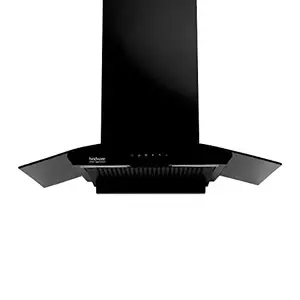 Hindware Smart Appliances Cambria 60cm 1100 m³/hr Stylish Filterless Auto-Clean Kitchen Chimney With Metallic Oil Collector, Glazed Finish (Curved Glass, Black)