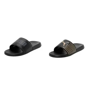Puma unisex-adult Slide Max Black-Cool Dark Gray Slide Sandal - 8 UK (39453701) unisex-adult Geo Black-Metallic Gold Slide Sandal - 8 UK (39453806)