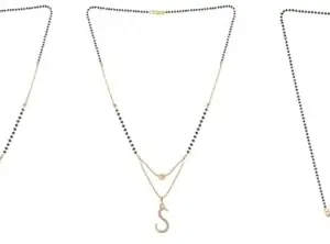 Gold Plated Traditional Black Bead Single Line American Diamond Pendant Jewellary set for Women(Combo) Pack of 3MCNC-53-1-13-/