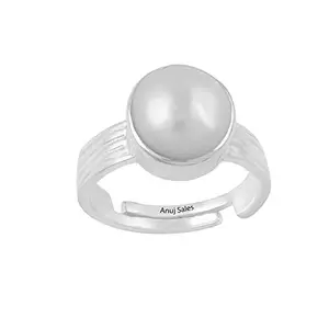 Anuj Sales South Sea Pearl 4.00 Carat Natural Pearl Gemstone Original Certified Moti Adjustable Astrological panchhdhaatu/Ashtadhatu Silver Ring for Men and Women
