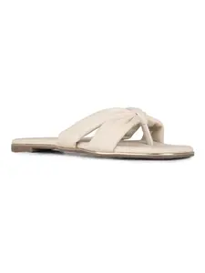Inc.5 Womens Cream Casual Solid T-Strap Slip-On Flat Sandals