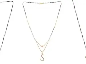 Gold Plated Traditional Black Bead Single Line American Diamond Pendant Mangalsutra for Women(Combo) Pack of 3 MS-16-1-43