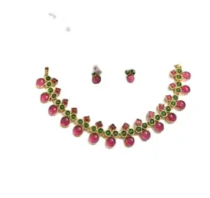 RAAJIS Sparkling Elegance Multicoloured Color Brass Material Necklace and Earrings Set (RJ-032)