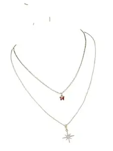 V FASHION JEWELLERY Women Rose Gold Double Layered Chunky Pendant Necklace Chain