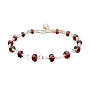 LKBEADS Silver Plated Bracelet with Red Smooth Garnet Beads – Rondelle 4-4.5mm – 7 inch Adjustable – For Men & Women|LK_STACK_03160
