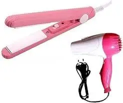 Hair Styling Set with Hair Dryer and Hair Straightener, Pink, 2 Pieces