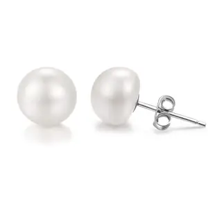 HIGHSPARK 925 Silver Pearl Earrings for Women | 92.5 Sterling Silver & Brilliant Lustre Freshwater Button Pearls | Lovely Gift for Women & Girls - Pearl White