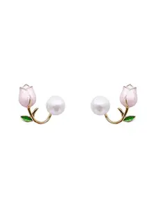 VIEN Pink Tulip Flower Pearl Earrings for Women French Elegant Jewelry