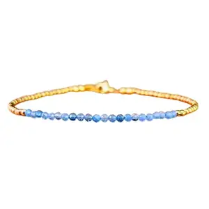 RRJEWELZ Aquamarine Bracelet for Men & Women – 2.5mm Round Faceted Blue Beads – 7 inch with Gold Plated Clasp – Healing, Fashion, Gift, Spiritual, Yoga|LCBR_RR_00768