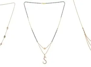 Gold Plated Traditional Black Bead Single Line American Diamond Pendant Jewellary set for Women(Combo) Pack of 3MCN-43-1-31-/