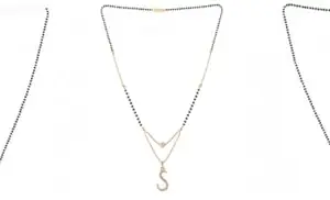 Gold Plated Traditional Black Bead Single Line American Diamond Pendant Jewellary set for Women(Combo) Pack of 3 MSCN-2-1-9-