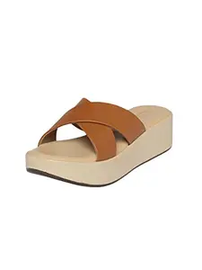 MONROW Noel Leather Wedge Heels for Women & Girls | Fancy & Stylish Heel sandals |Extra Cushioning & Comfortable, Fashionable, Light Weight, Vegan, Fashion Heel Sandal for Girls, Brown
