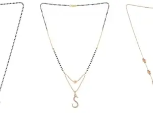 Gold Plated Traditional Black Bead Single Line American Diamond Pendant Jewellary set for Women(Combo) Pack of 3 MSCN-24-1-35- New
