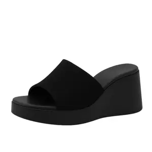 GLO GLAMP Women's Black Wedge Heels – Open Toe Slip-On Sandals with Platform, Lightweight & Comfortable Summer Sandal for Casual & Office Use CKT-5005_35