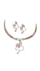 Rose Gold Diamante Necklace Set, Premium Stones