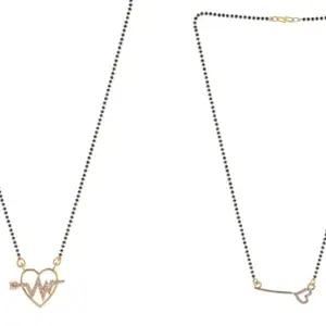 Gold Plated Traditional Black Bead Single Line American Diamond Pendant Jewellary set for Women(Combo) Pack of 3 MSC-23-54-45 Cb od