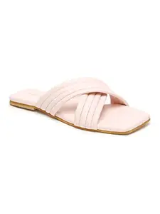 Bruno Manetti Women's Pink Slipon Back Open Crose Strap Flat Sandal