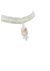 Fashion Silver Crystal Necklace Latest Stylish Traditional Choker Floral Design, For Women/Jewellery Set with Earrings