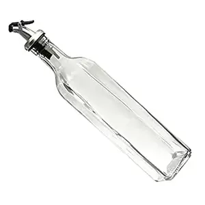 Nirgun Empex New Oil Dispenser Glass Bottle Crystal Clear Square Shaped Glass Oil Dispenser Bottle with Lever-Release Stopper Snap Flip Top Lid Bottle for Olive Oil, 500ml