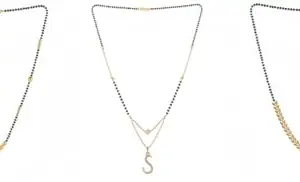 Gold Plated Traditional Black Bead Single Line American Diamond Pendant Jewellary set for Women(Combo) Pack of 3 MSCN-15-1-4- New