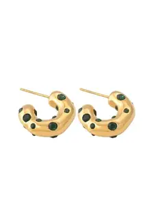 PALMONAS Green Stone Studded Hoop Earrings- 18k Gold Plated