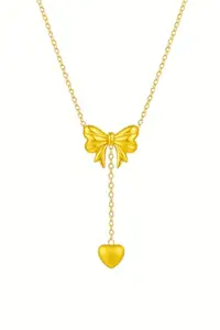 VINALIA Anti Tarnish Fancy Bow and Drop heart Pendant Necklace for Women | Latest Stylish Minimal Jewelry Sets | Locket Chain | Accessories for Girls | Necklace, Earrings & Bracelet Jewellery for Women | Modern Design Aesthetic Accessories | Ideal for Gifting
